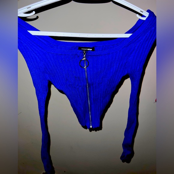 Stretchy royal blue crop top with zipper - size XS - Picture 1 of 1
